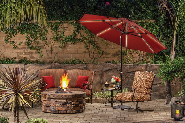 allen roth teal green stripe market 9 ft patio umbrella allen + roth 9-ft Aluminum Green Palm Leaf Auto-tilt Market Patio Umbrella  with Lights at Lowes.com