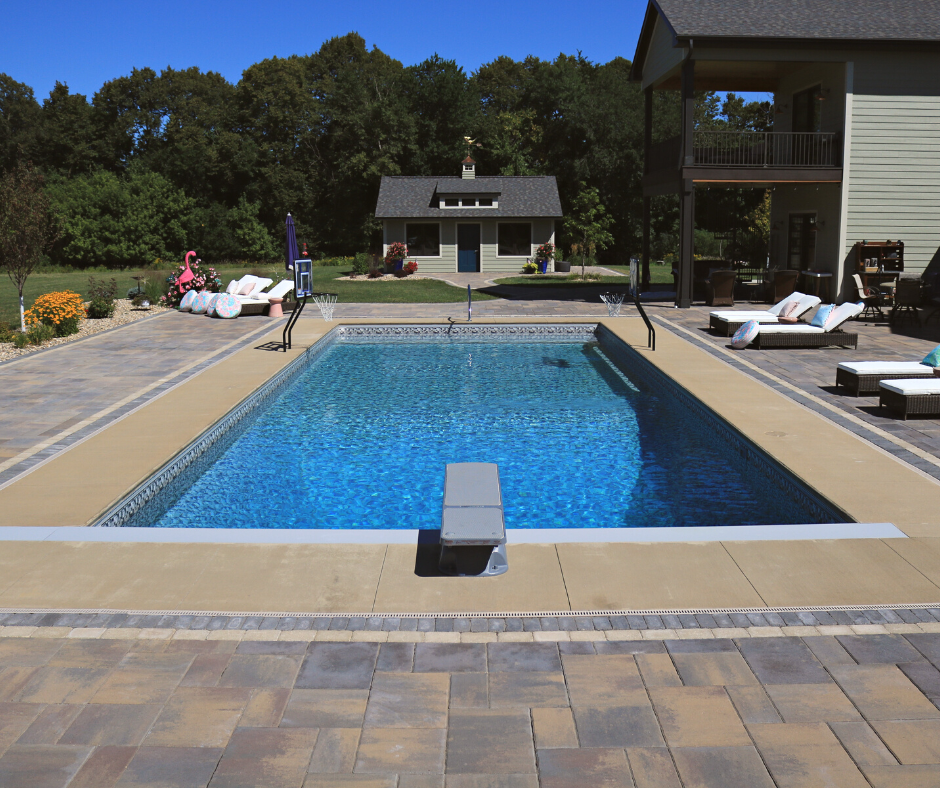 rectangular pool with pool house
