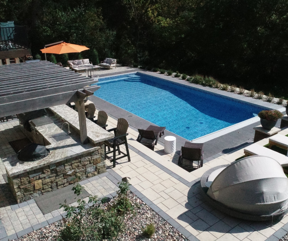rectangular pool with poolscape