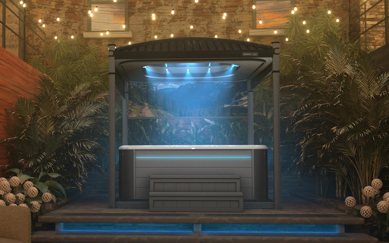 Covana Oasis enclosure over a hot tub